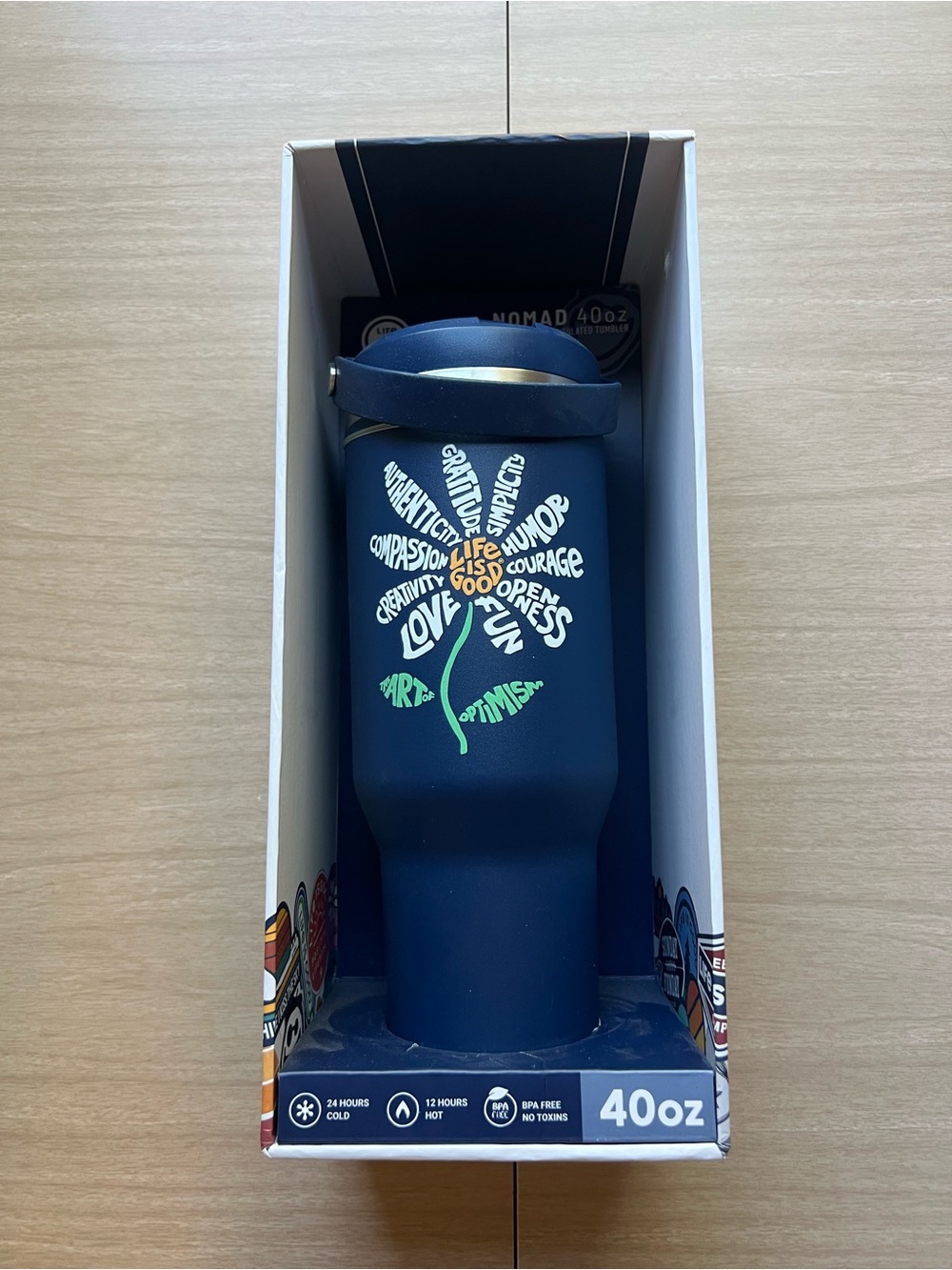 Life is Good Nomad 40 oz Stainless Steel Tumbler with Flower Design Navy Blue